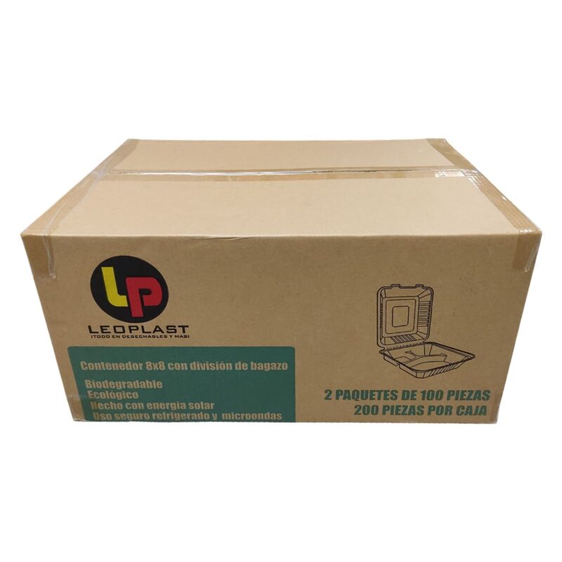 Contenedores de Bagazo 8x8" con División -LeoPack